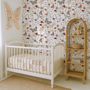 Butterfly Wildflower Peel and Stick Wallpaper, Vintage Cottagecore Removable Mural for Nursery, Girls Room, Nature Inspired Decor