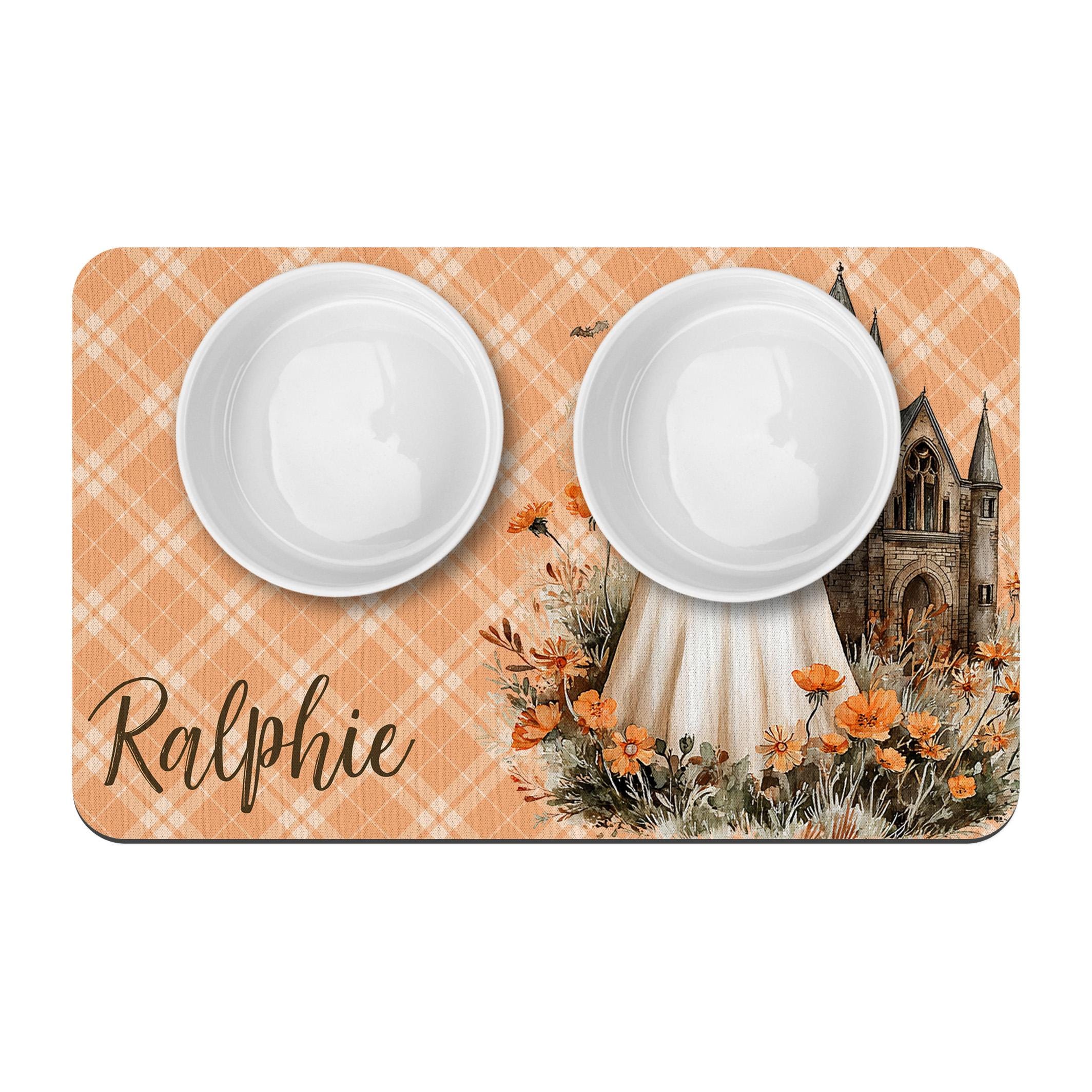 Personalized Halloween Pet Placemat, Cute Ghost with Haunted Castle, Custom Dog Bowl Mat, New Puppy Supplies, Fall Home Decor - Image 3