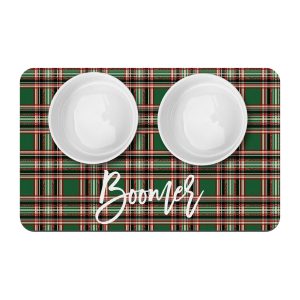 Green Christmas Plaid Pet Mat / Pet Name / Food Mat / Water Mat / New Puppy Supplies / Custom Christmas Decor / Personalized Pet Mat