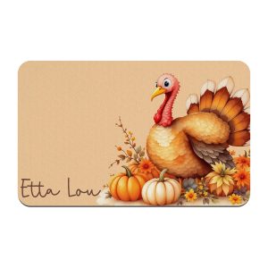 Personalized Turkey and Pumpkins Pet Placemat, Thanksgiving Pet Decor, Custom Dog Bowl Mat, New Puppy Supplies, Fall Home Decor