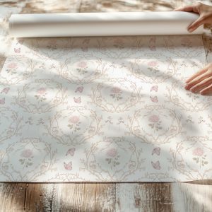 Blush Pink Floral Wallpaper Peel and Stick, Vintage Rose Trellis Wall Mural, Coquette Cottagecore Decor, Soft Feminine Nursery Wallpaper