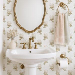 Vintage Hydrangea Floral Peel and Stick Wallpaper Neutral Cottagecore Flower Removable Wall Covering for Nursery Bedroom Decor