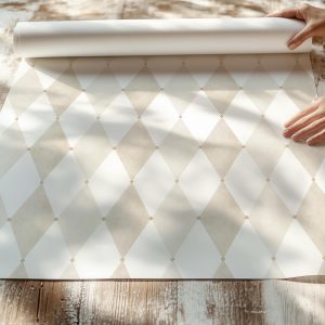 Beige Diamond Pattern Peel and Stick Wallpaper Neutral Argyle Geometric Removable Wall Covering for Bathroom Kitchen Office Decor