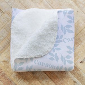Soft Blue Leaves Personalized Blanket, Gender Neutral Leaf Design, Birthday Christmas Gift, Toddler, Throw or Twin Size, Gift for Him or Her