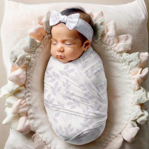 Soft Purple Leaves Personalized Swaddle Blanket, Feminine Pastel Purple Design, Headband, Hat, Blankets, Baby Girl Gift, Newborn Photos