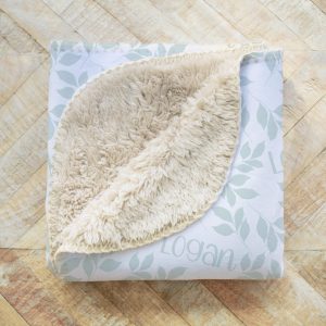 Soft Sage Green Leaves Personalized Blanket, Gender Neutral Leaf Design, Birthday Christmas Gift, Toddler, Throw or Twin Size
