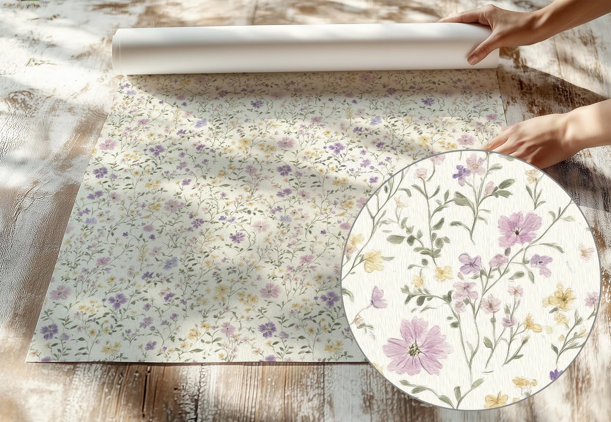 Ditsy Pastel Floral Peel and Stick Wallpaper, Cottagecore Removable Wallpaper, Vintage Wildflower Nursery Wall Decor, Romantic Cottagecore