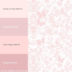 Baby Pink Delicate Flower Vine with Butterflies Wallpaper, Vintage Toile, Pressed Floral Garden, Wildflower Coquette Grandmillennial Chic