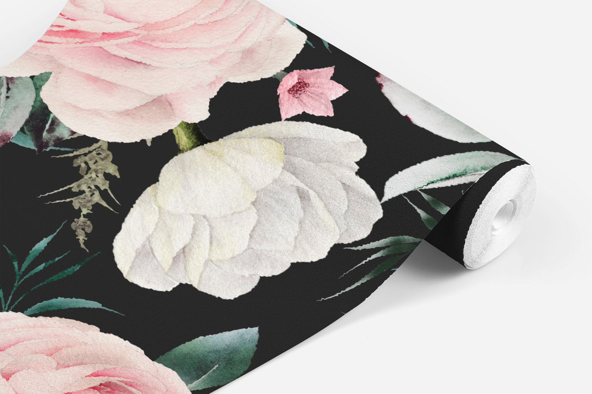 Black Watercolor Pink Rose Wallpaper / Peel and Stick Removable / Baby Girl Nursery Decor / Grace Collection - Image 2