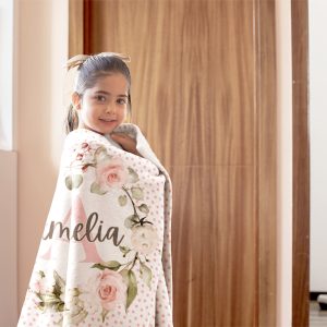 Monogram Personalized Name Blanket Toddler Girl Pink Rose Pink Polka Dot Sherpa Christmas Present Cuddly Kid Personalized Baby Shower Gift