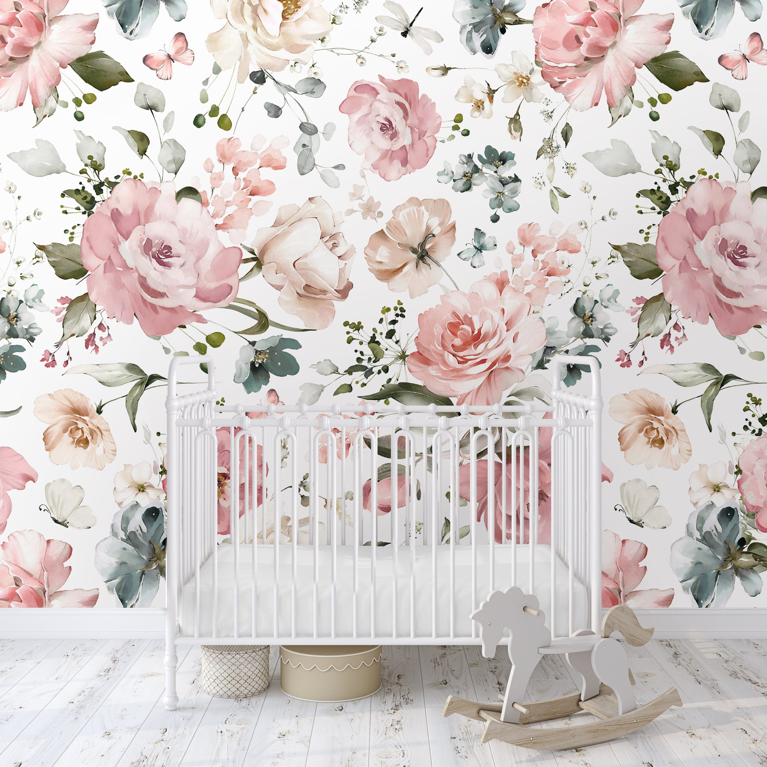 Pink Garden Floral Butterfly Wallpaper, Peel Stick Removable, Prepasted Unpasted Traditional Permanent, Baby Girl Nursery Decor, Mae Flower - Image 6