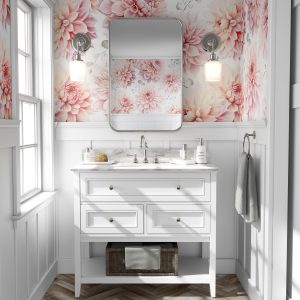 Pink Dahlia Floral Wallpaper, Flowers & Eucalyptus, Peel and Stick Removable or Traditional, Large Scale Mural, Gift for Girls Room