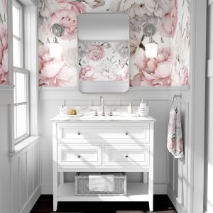 Pink Cream Peony Floral Wallpaper, Peonies Flower Garden, Peel and Stick Removable, Prepasted Traditional Nursery Large Mural Custom Sizes