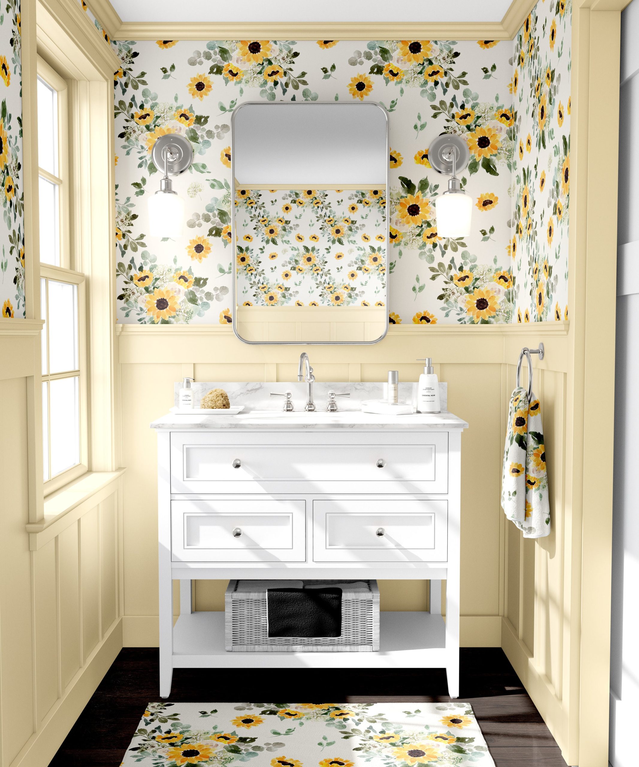 Sunflower Peel and Stick Wallpaper, Boho Nursery Mural