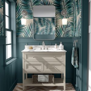 Tropical Palm Leaf Wallpaper, Blue Teal Green, Home Decor, Coastal Beachy, Accent Wall, Peel and Stick Removable, Traditional, Nature Trees