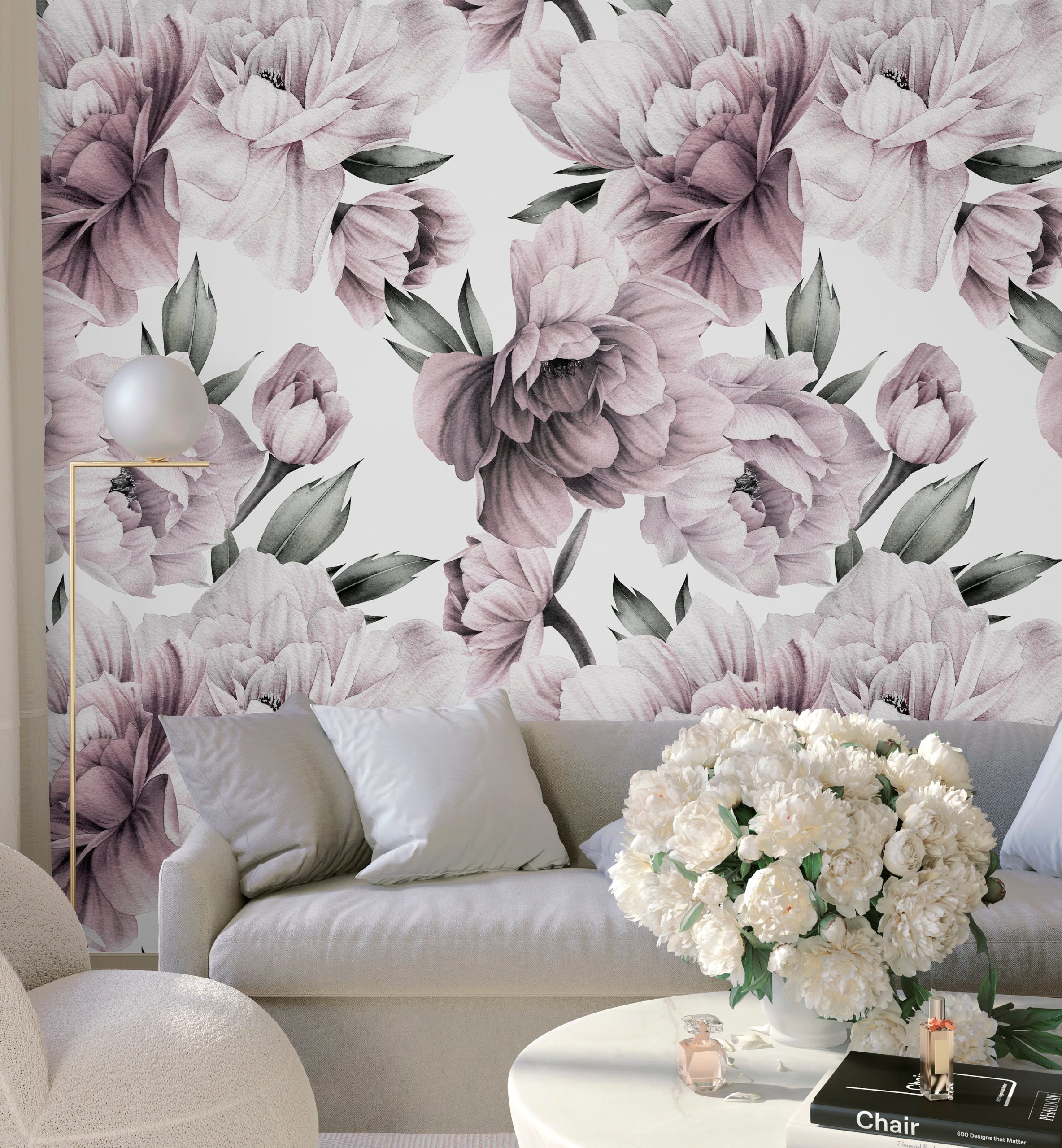 Dusty Purple Peonies Floral Wallpaper, Large Scale Peel and Stick Removable Mural, Unpasted Prepasted or Traditional, Wall Art Home Decor - Image 5