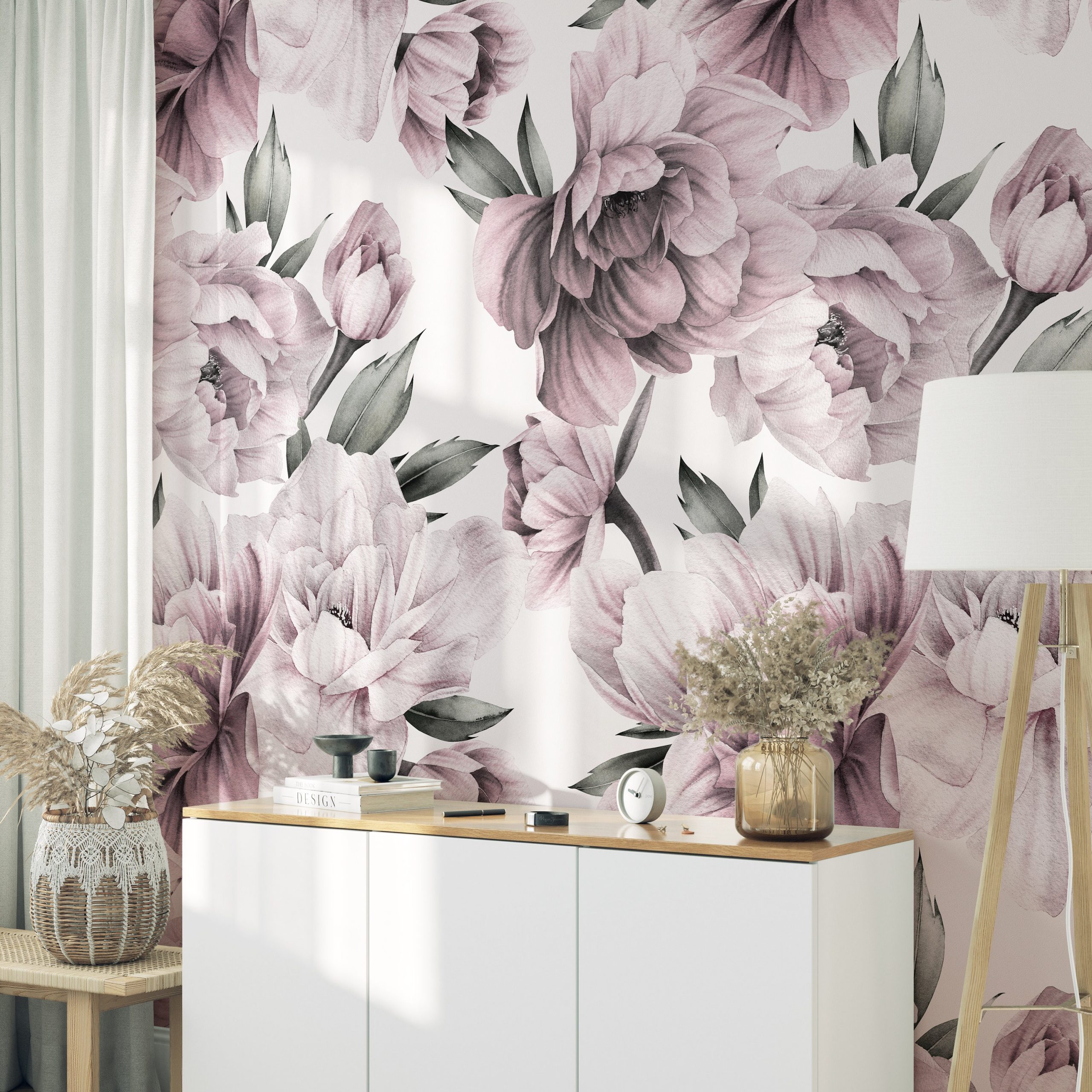 Dusty Purple Peonies Floral Wallpaper, Large Scale Peel and Stick Removable Mural, Unpasted Prepasted or Traditional, Wall Art Home Decor - Image 4