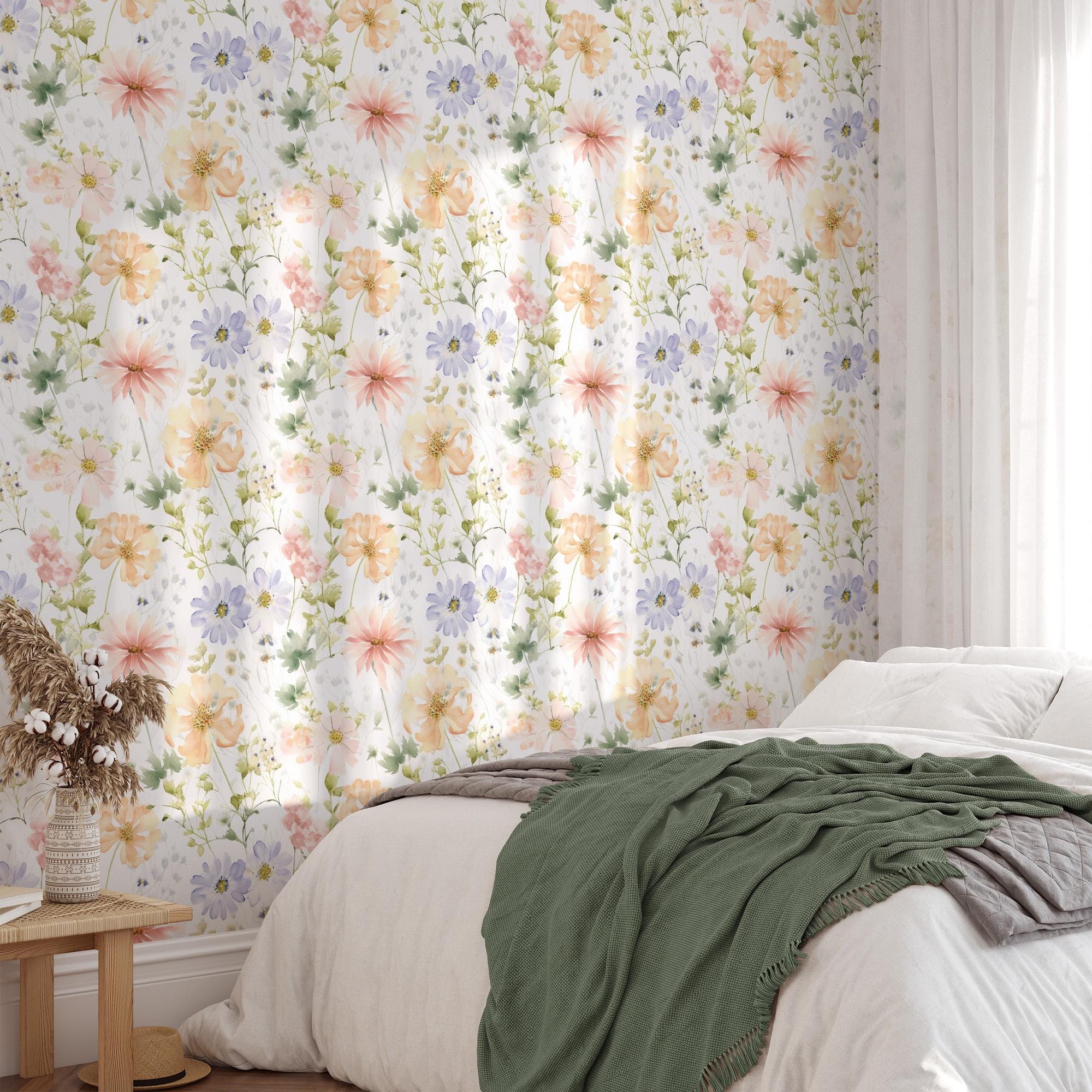 Spring Pastel Bloom Wallpaper, Peel and Stick Removable, Unpasted Traditional Option, Meadow Flower Field, Pressed Dried Floral, DIY Project - Image 6