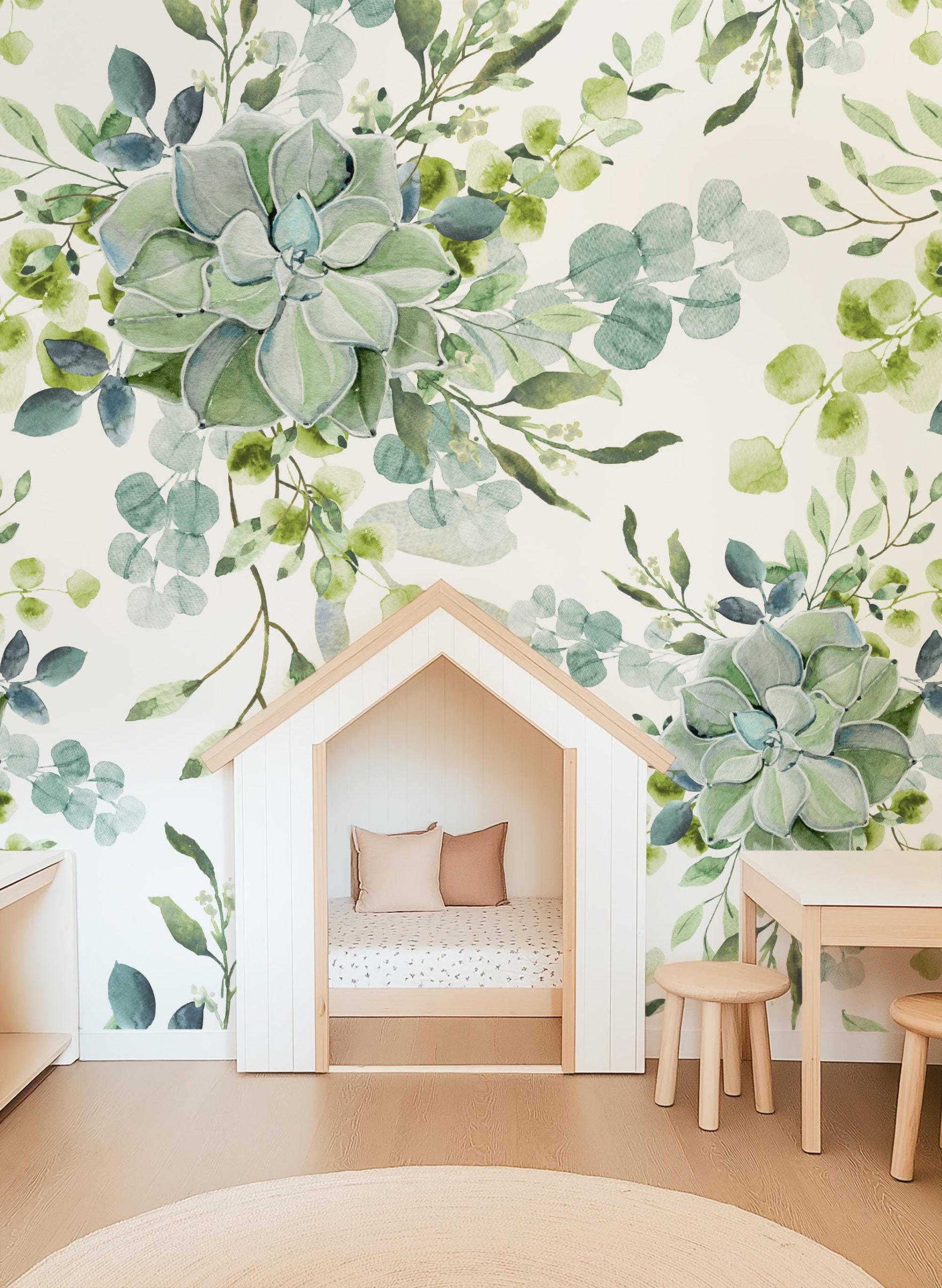Large Scale Succulent Greenery Wallpaper, Peel and Stick Removable, Blue Green Colors Boho, Living Room Bedroom, Desert Cactus Green - Image 4