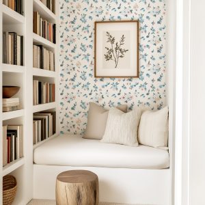 Ditsy Vintage Blue Garden Floral Wallpaper, Peel and Stick Removable, Romantic Dainty Blue Floral, Small Print Classic Vintage