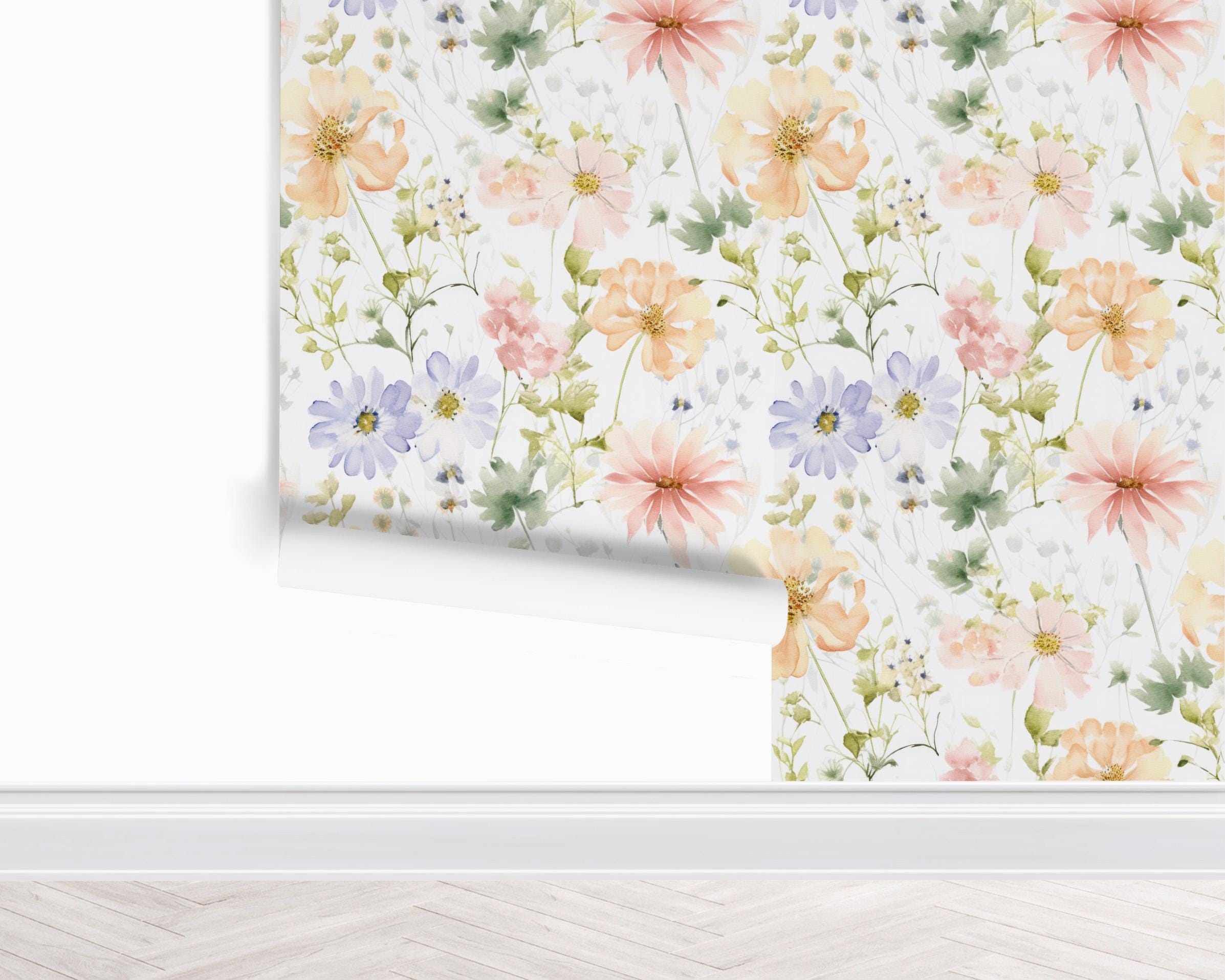 Spring Pastel Bloom Wallpaper, Peel and Stick Removable, Unpasted Traditional Option, Meadow Flower Field, Pressed Dried Floral, DIY Project - Image 5