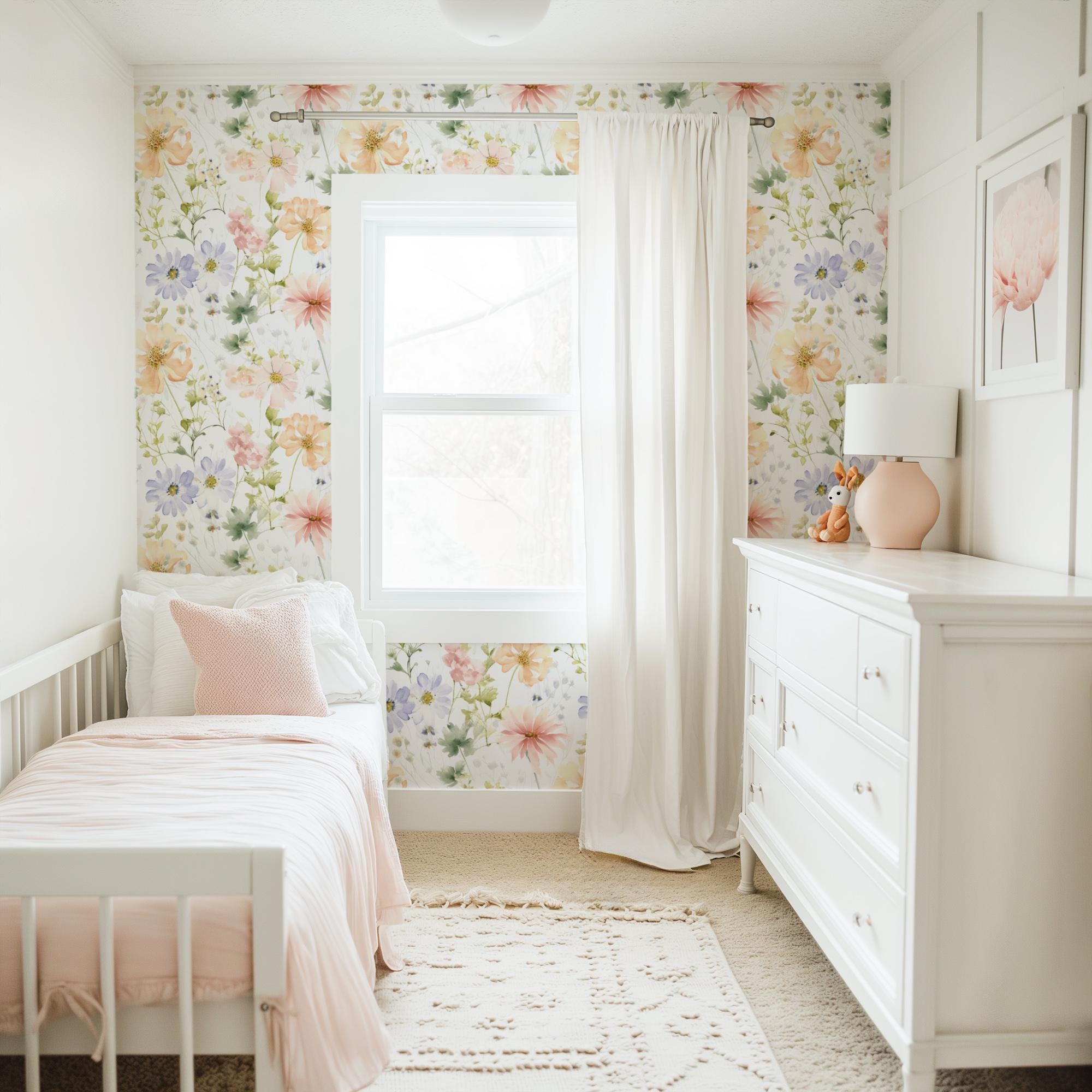 Spring Pastel Bloom Wallpaper, Peel and Stick Removable, Unpasted Traditional Option, Meadow Flower Field, Pressed Dried Floral, DIY Project