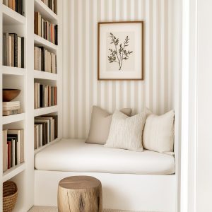 Neutral Beige Striped Wallpaper, Vintage Cottage Wall Mural