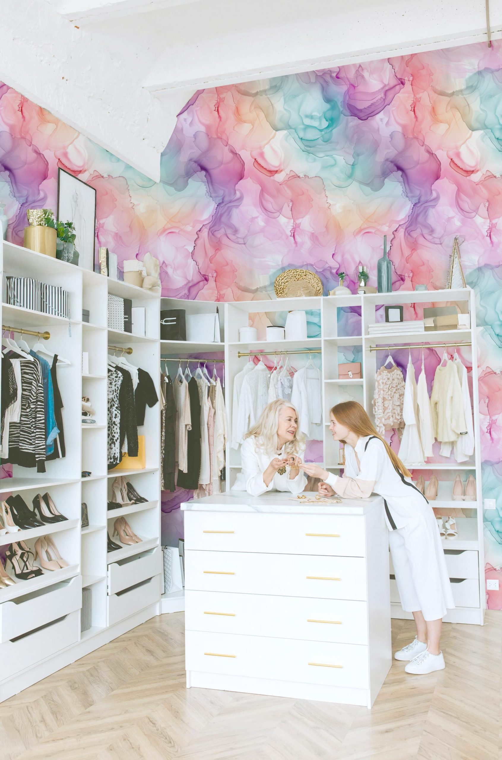 Rainbow Watercolor Swirls Wallpaper, Pink Blue Purple Ink Blend on Paper, Peel and Stick Removable, Prepasted Traditional Custom Sizes Girls - Image 6