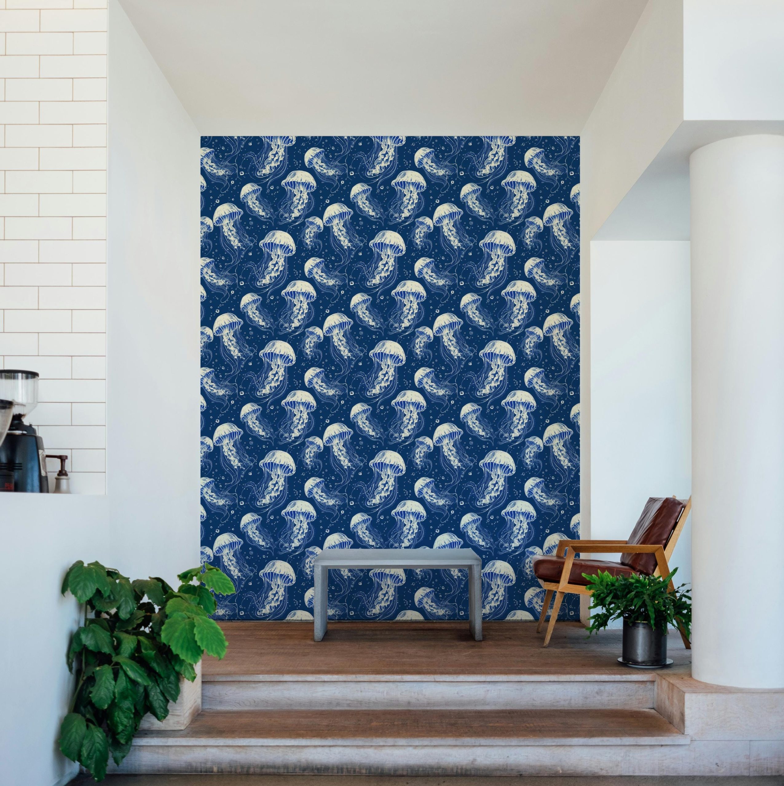 Jellyfish Dreams Wallpaper, Navy Beach Coastal Nautical Tropical, Peel and Stick Removable, Prepasted Traditional Sea Life Custom Sizes - Image 3