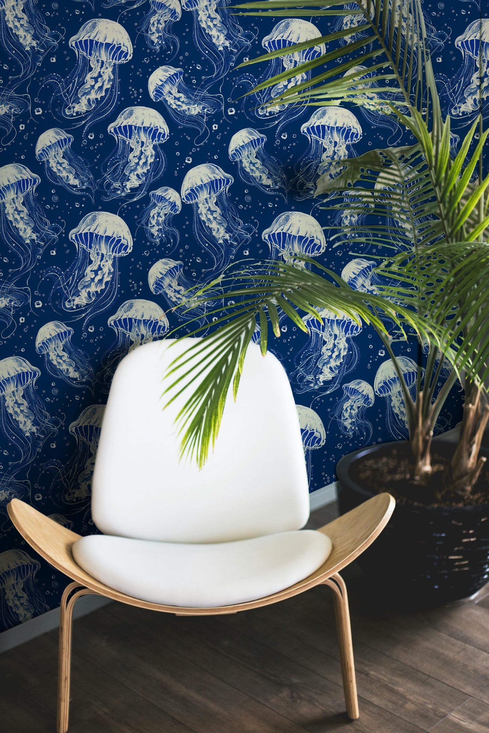 Jellyfish Dreams Wallpaper, Navy Beach Coastal Nautical Tropical, Peel and Stick Removable, Prepasted Traditional Sea Life Custom Sizes - Image 2