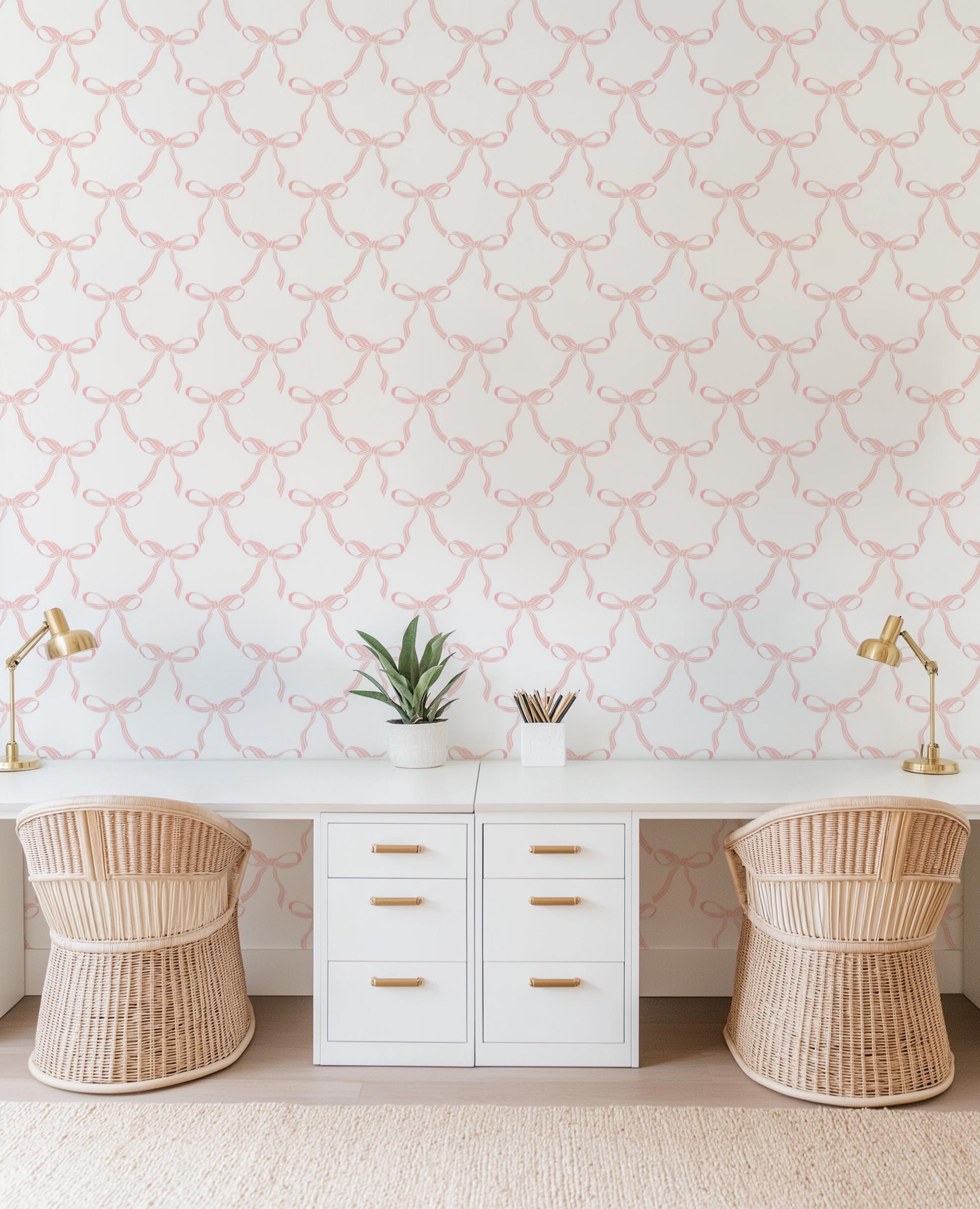 Romantic Pink Bows Wallpaper, Peel and Stick Removable, Coquette Grandmillennial Aesthetic, Modern Girly Baby Pink Bows, Cute Girl Nursery - Image 4