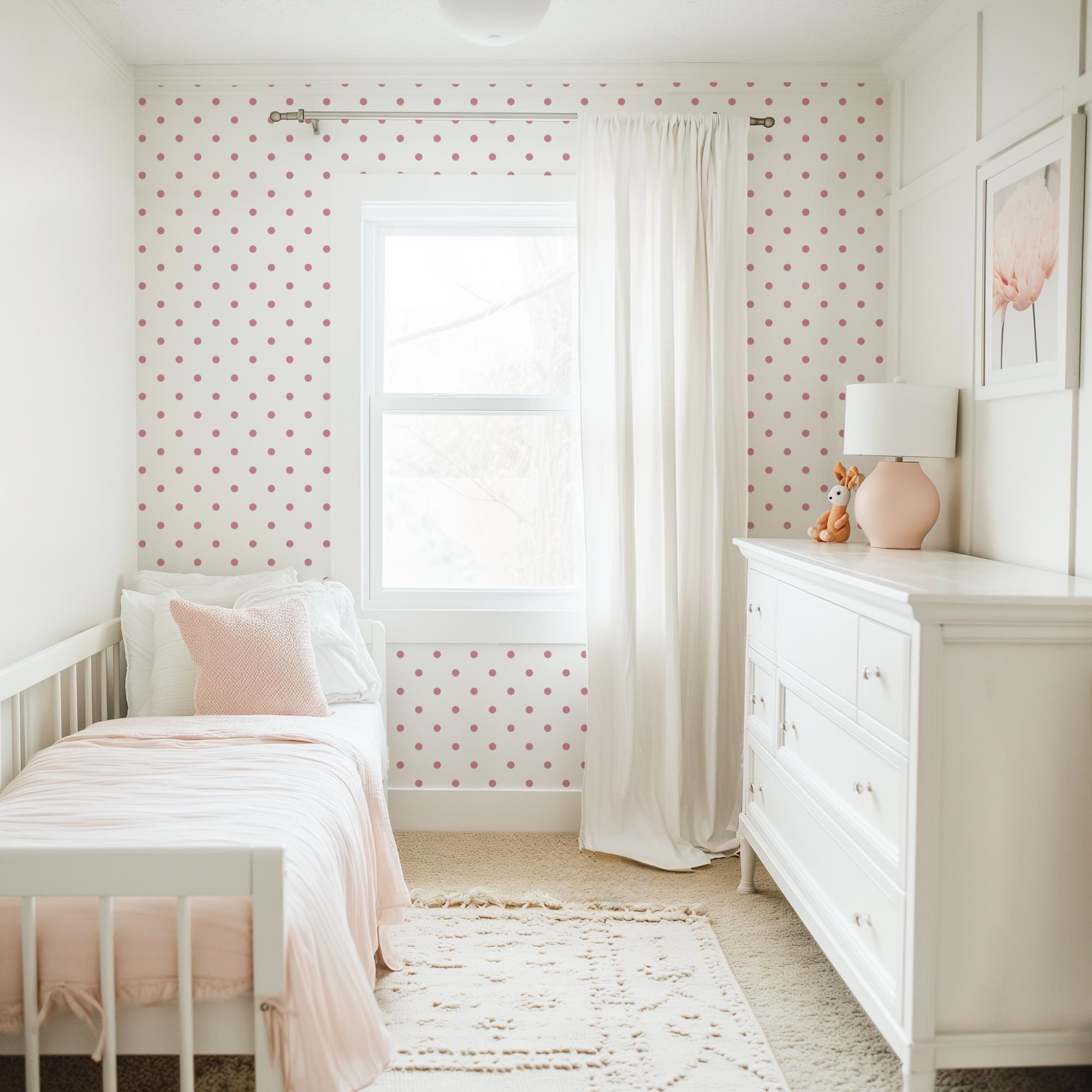 Mauve Pink Polka Dot Wallpaper, Granny Chic Girly Grandmillennial Coquette Aesthetic, Peel Stick Removable or Unpasted Traditional Option, - Image 2