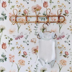 Garden Botanical Butterfly Wallpaper, Peel Stick Removable, Girly Cute Flower Garden, Baby Girl Toddler Teenager Bedroom, Pressed Floral