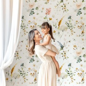 Garden Floral Wildflower Wallpaper, Peel and Stick Removable, Floral Bedroom, Whimsical Wildflower Girly Wall Art