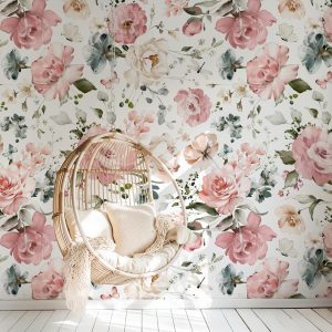 Pink Garden Floral Butterfly Wallpaper, Peel Stick Removable, Prepasted Unpasted Traditional Permanent, Baby Girl Nursery Decor, Mae Flower
