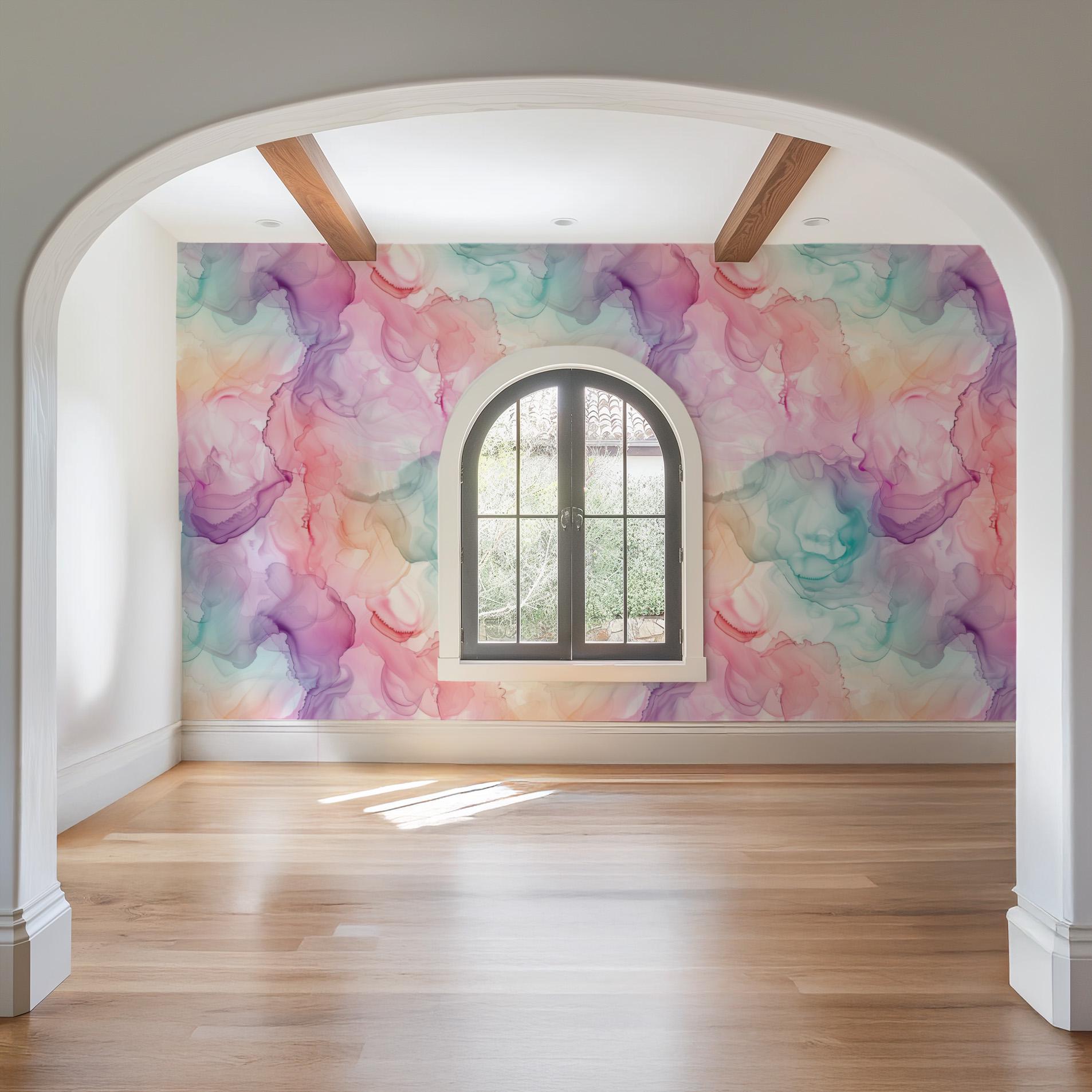Rainbow Watercolor Swirls Wallpaper, Pink Blue Purple Ink Blend on Paper, Peel and Stick Removable, Prepasted Traditional Custom Sizes Girls - Image 5