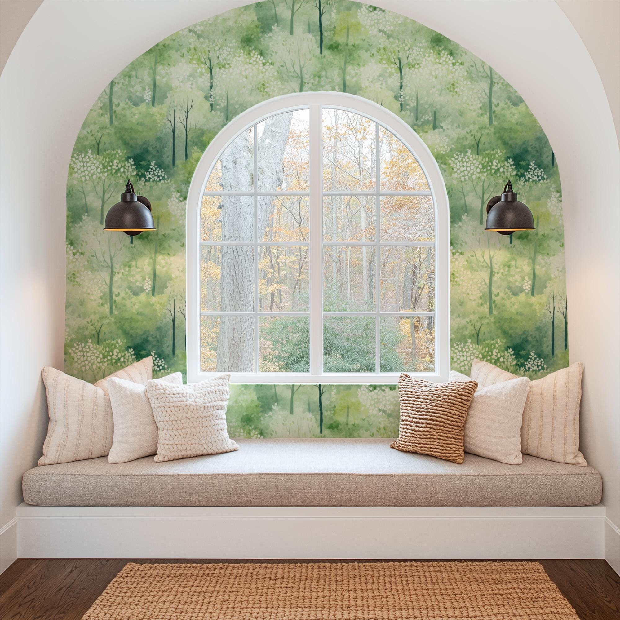 Forest Trees Wallpaper, Peel Stick or Traditional, Boy Nursery Mural Large Scale, Country Woods Watercolor Forest Wall Art Playroom Woodland - Image 7