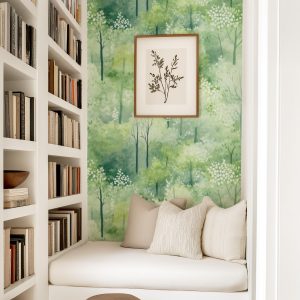 Forest Trees Wallpaper, Peel Stick or Traditional, Boy Nursery Mural Large Scale, Country Woods Watercolor Forest Wall Art Playroom Woodland