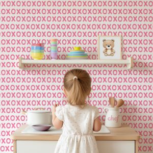 Cute Girly XO Wallpaper, Peel Stick Removable, Baby Nursery Decor Girl Bedroom, Trendy Watercolor, Peel and Stick or Traditional