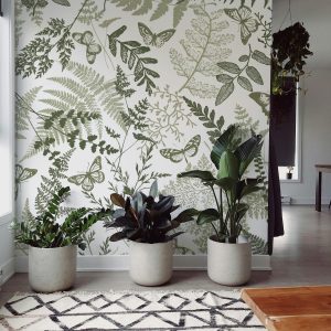 Fern Green Botanical Pressed Wallpaper, Large Scale Greenery Plant Garden, Peel Stick or Prepasted, Custom Dimensions Sage Botanical