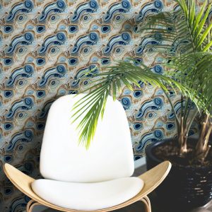 Beach Agate Wallpaper, Beach Coastal Nautical, Vibrant Blues and Browns, Peel and Stick Removable, Prepasted Traditional, Custom Sizes