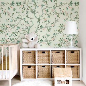 Chinoiserie Cherry Blossom Wallpaper, Tree Vine Flowers Wallpaper, Peel Stick Removable, Soft Elegant Grandmillenial Chic, Vintage Nature