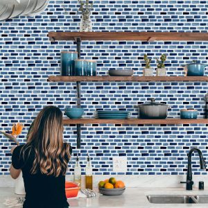 Watercolor Blue Tile Wallpaper, Beach Coastal Nautical Vibes, Peel and Stick Removable, Prepasted Traditional, Bathroom Kitchen Update