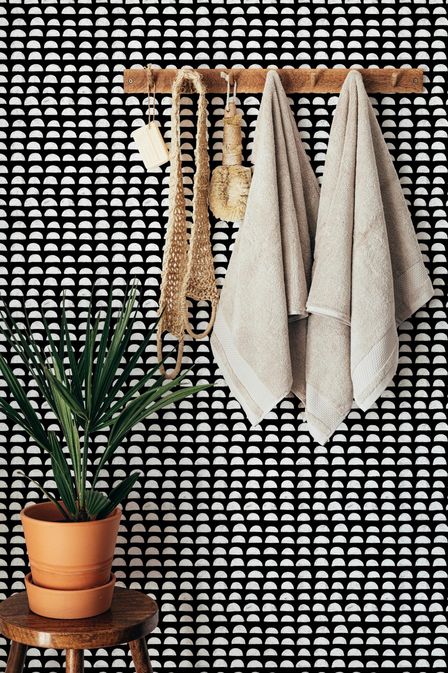 Abstract Black and White Geometric Wallpaper, Boho Style, Peel and Stick Removable, Prepasted Traditional, Bathroom, Laundry, Kitchen, Entry - Image 3