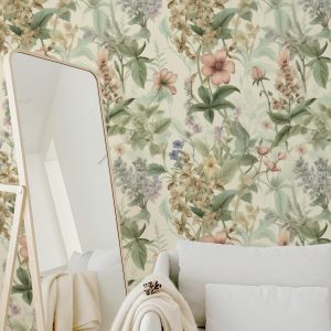 French Vintage Bloom Wallpaper, Tree Vine Flowers Botanical, Pastel Colors, Peel Stick Removable, Elegant Grandmillenial Vintage Chinoiserie