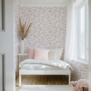 Mauve Pink Vintage Romantic Flower Peel and Stick Wallpaper, Grandmillenial Chic, Baby Girl Nursery, Shabby Chic Rose Vine, Baroque Elegant