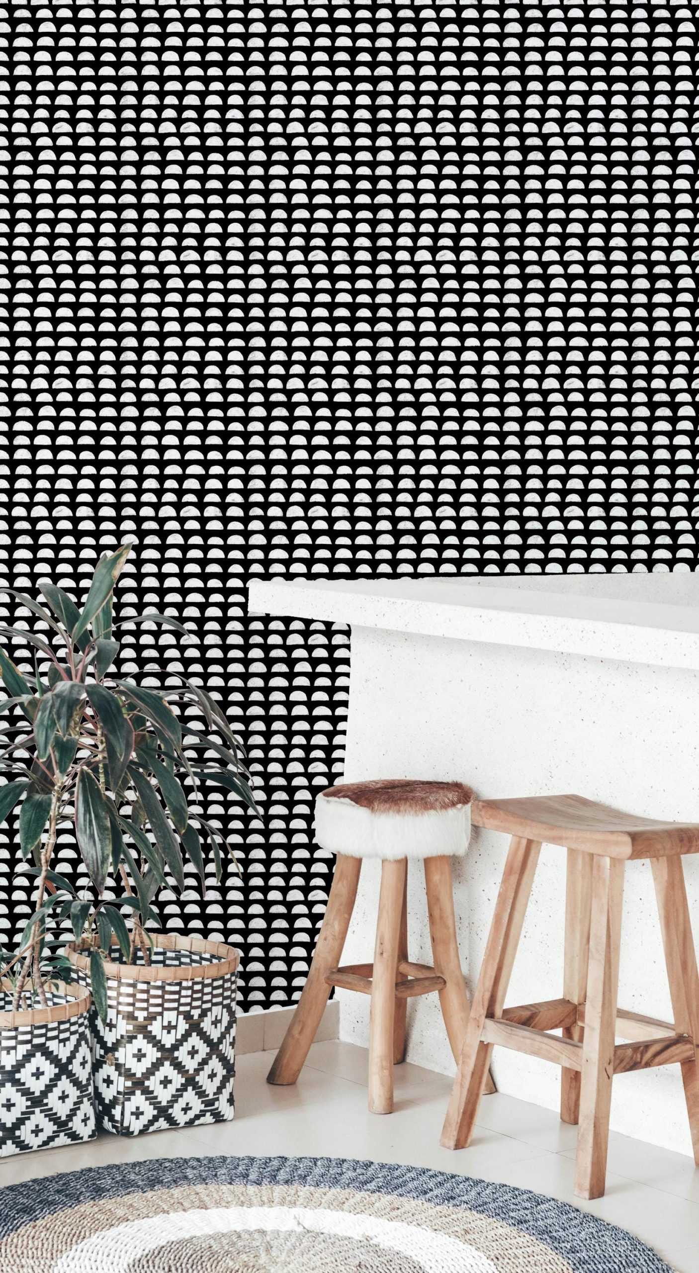 Abstract Black and White Geometric Wallpaper, Boho Style, Peel and Stick Removable, Prepasted Traditional, Bathroom, Laundry, Kitchen, Entry - Image 2