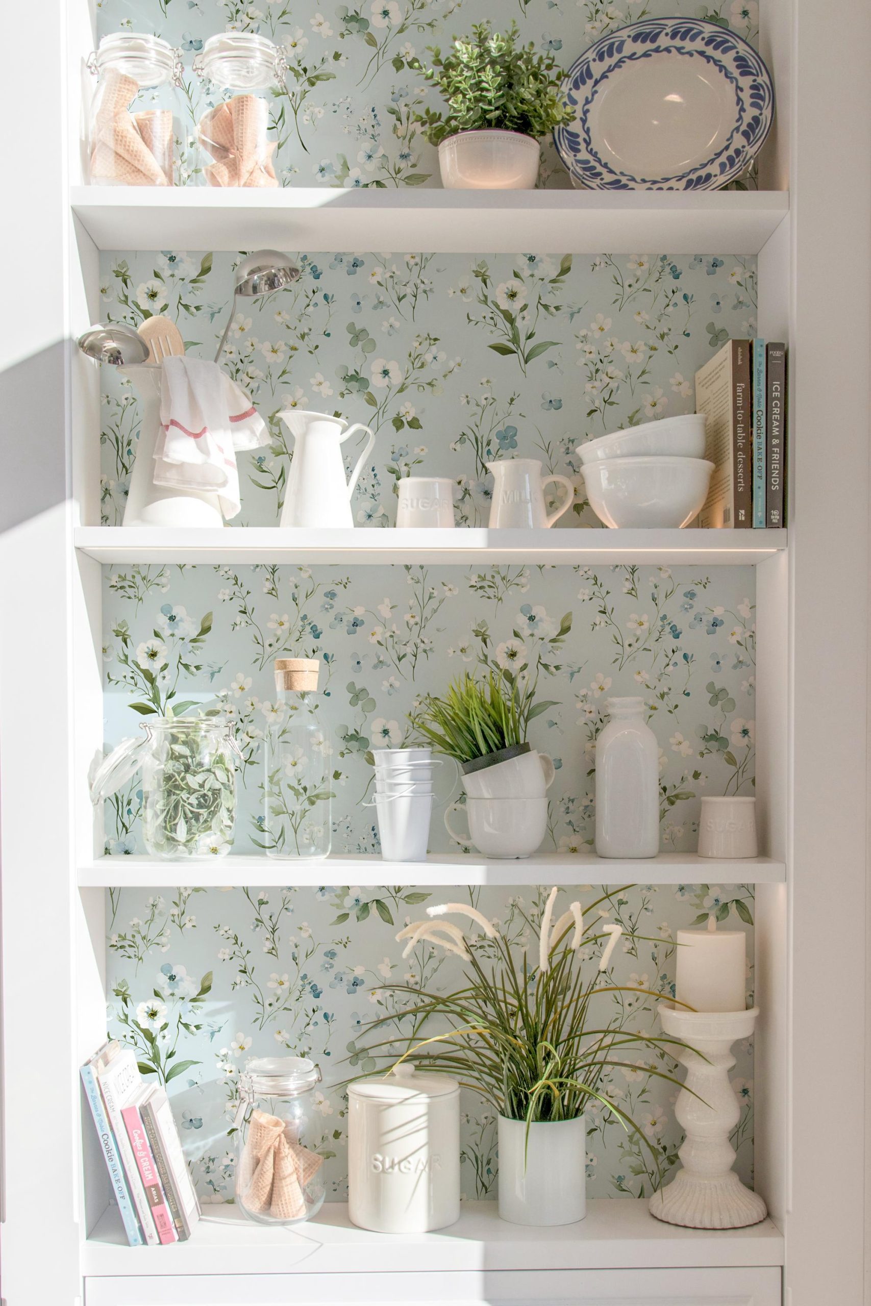 Pastel Blue White Pretty Floral Wallpaper, Classic Romantic, Shabby Chic Soft Blue Flowers, Peel and Stick, Removable, Traditional - Image 4