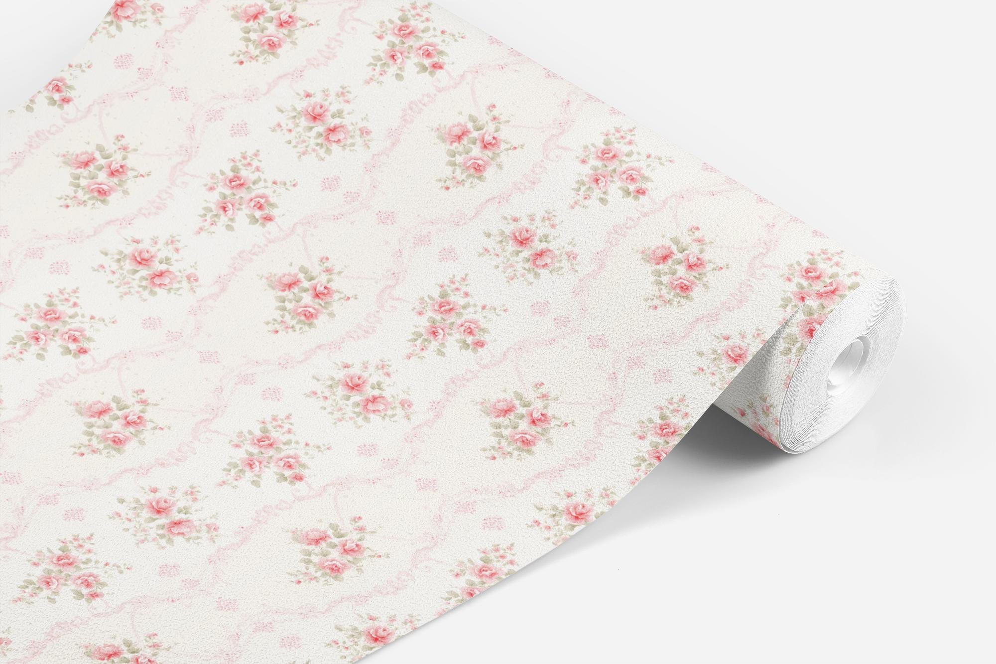 Baby Pink Vintage Rose Wallpaper, Peel and Stick Removable, Elegant Shabby Chic, Coquette Grandmillennial, Dainty Flower Baroque Vines - Image 5