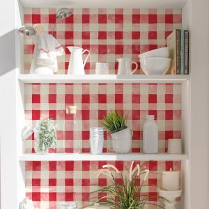 Red Gingham Wallpaper, Vintage Shabby Chic Peel Stick, Romantic Baby Girl Room, Granny Chic Grandmillennial Coquette, Watercolor Checkered